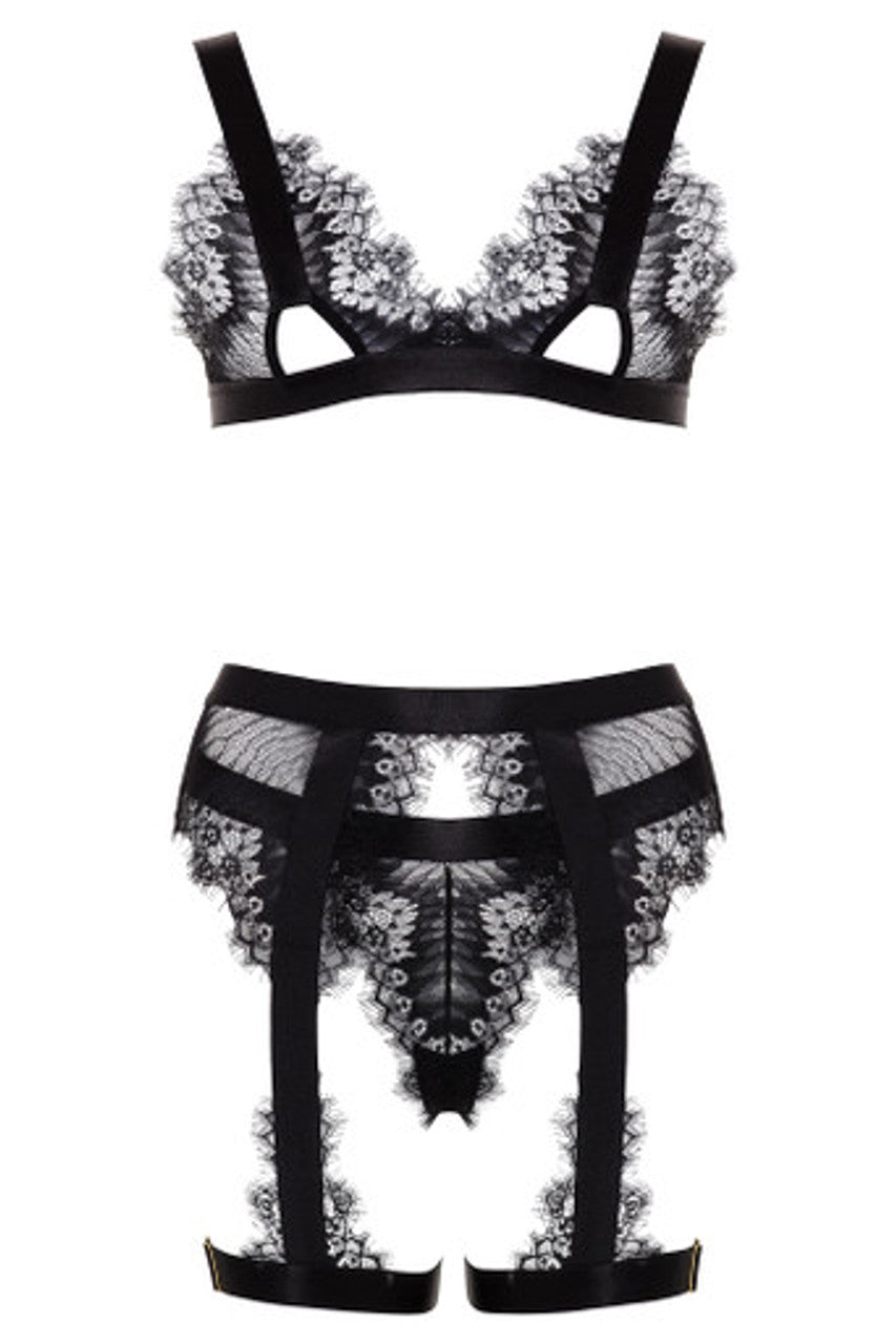 Love & Other Things eyelash lace lingerie set in black